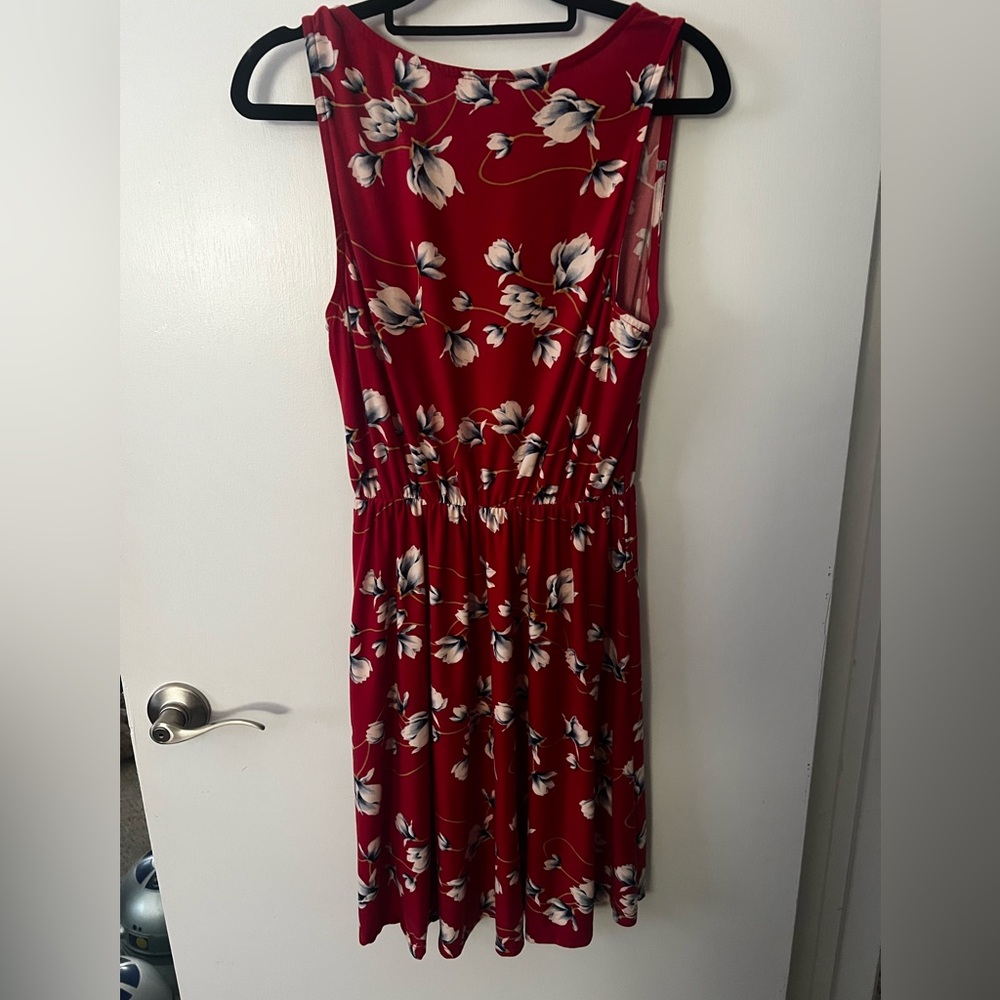 French Grey Red Floral Midi Dress - Picture 2 of 4